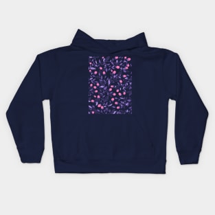 Floral doodles pink and violet Kids Hoodie